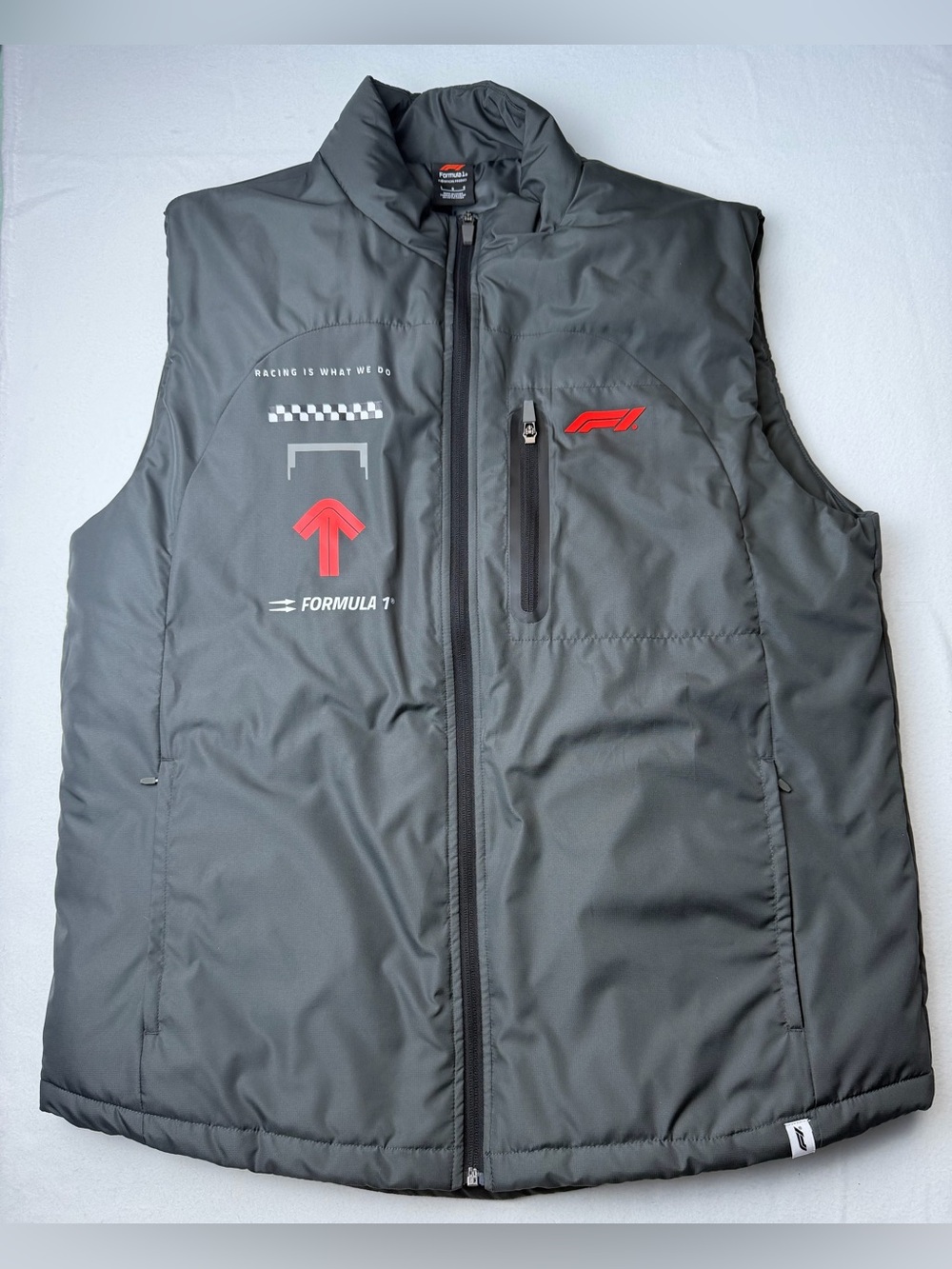 Men's Gray Formula 1 Vest with Red Accents